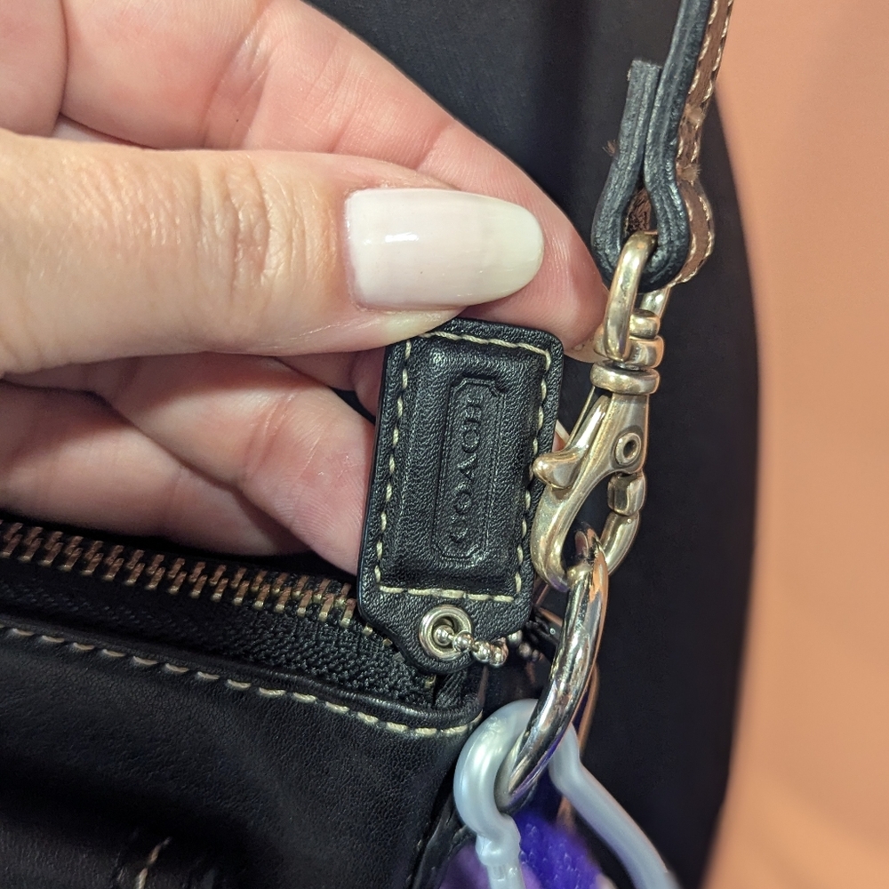 Coach Crossbody Black Leather Bag With Purple Strap Y2K Mini Flap Handbag - Picture 10 of 16